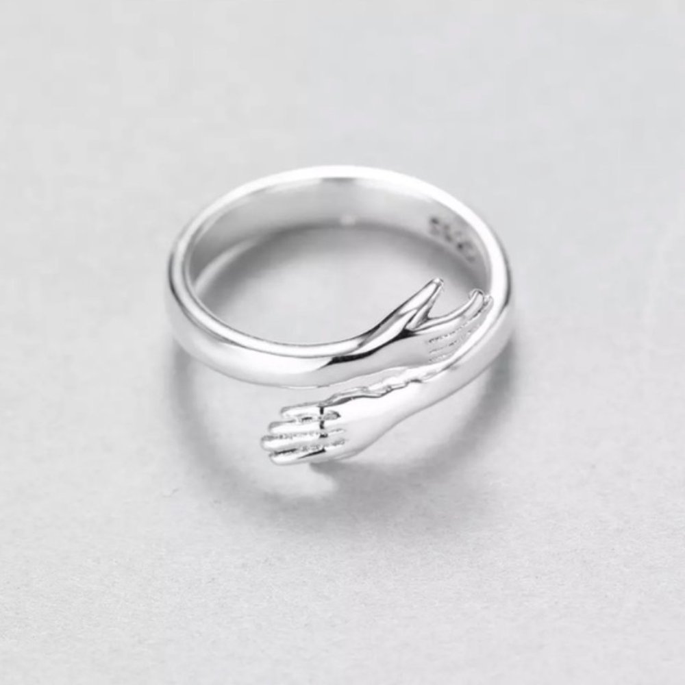Minimalist Cute/Dainty Silver Love Hug Adjustable Ring - Picture 3 of 6